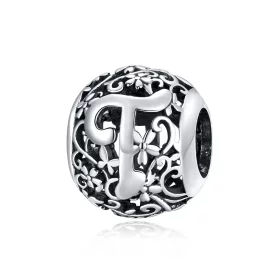 Pandora Style Openwork Flower Letter T Charm - SCC1444-T Pandora Style Openwork Flower Letter T Charm - SCC1444-T