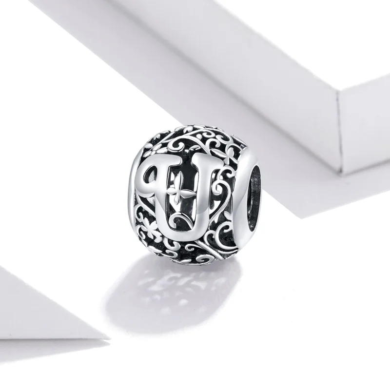 (image for) Pandora Style Openwork Flower Letter U Charm - SCC1444-U - View 2