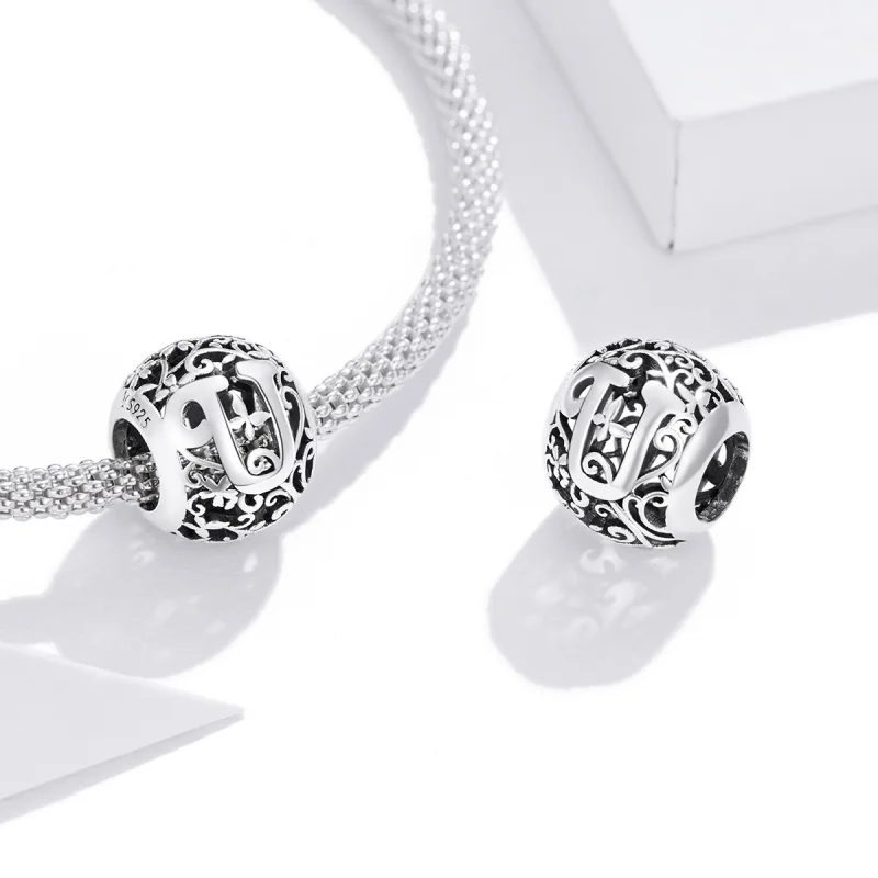 (image for) Pandora Style Openwork Flower Letter U Charm - SCC1444-U - View 4
