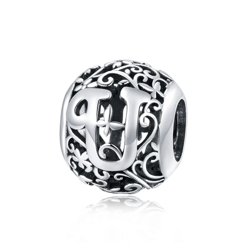 (image for) Pandora Style Openwork Flower Letter U Charm - SCC1444-U - Product Image