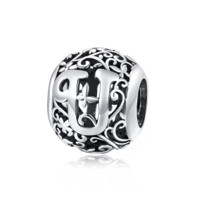 Pandora Style Openwork Flower Letter U Charm - SCC1444-U Pandora Style Openwork Flower Letter U Charm - SCC1444-U