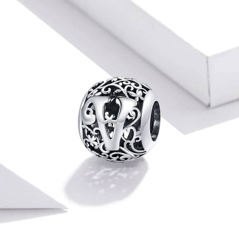 (image for) Pandora Style Openwork Flower Letter V Charm - SCC1444-V - View 2