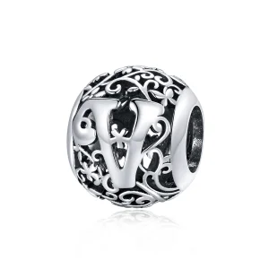 (image for) Pandora Style Openwork Flower Letter V Charm - SCC1444-V 