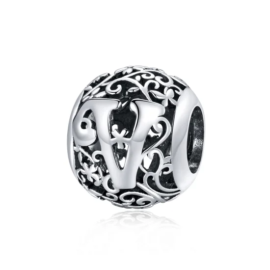 (image for) Pandora Style Openwork Flower Letter V Charm - SCC1444-V 