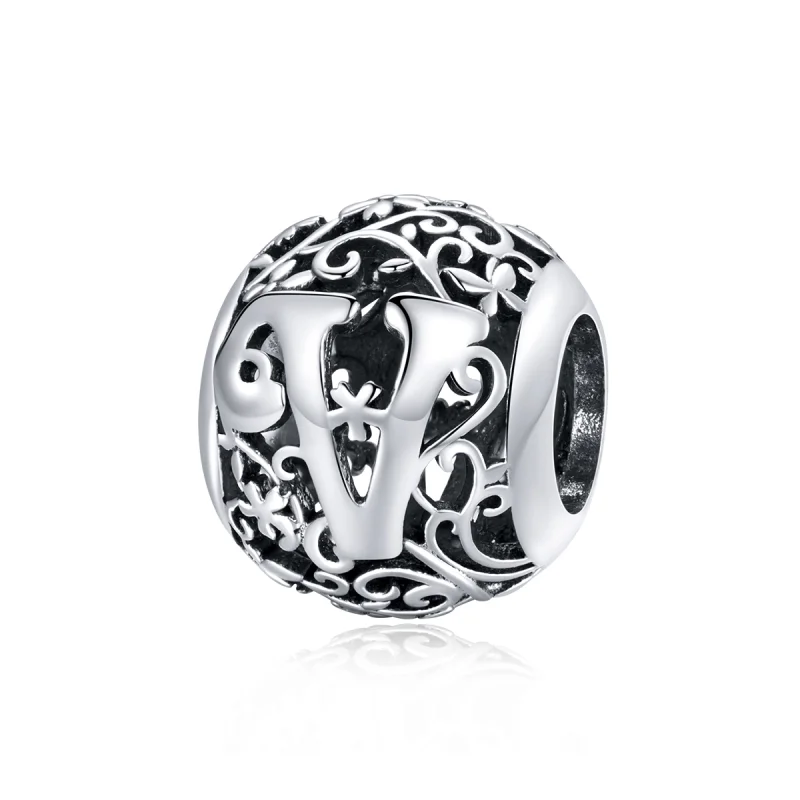(image for) Pandora Style Openwork Flower Letter V Charm - SCC1444-V - Product Image