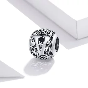 Pandora Style Openwork Flower Letter V Charm - SCC1444-V Pandora Style Openwork Flower Letter V Charm - SCC1444-V