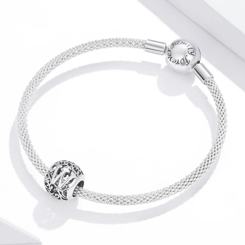 (image for) Pandora Style Openwork Flower Letter W Charm - SCC1444-W - View 3