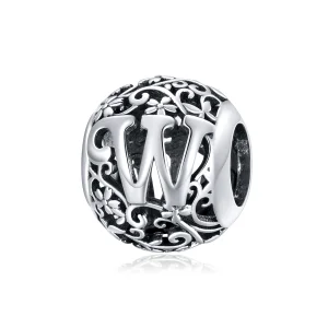(image for) Pandora Style Openwork Flower Letter W Charm - SCC1444-W 