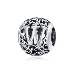 Pandora Style Openwork Flower Letter W Charm - SCC1444-W