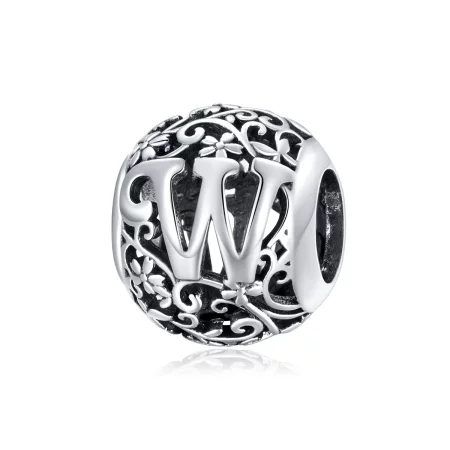 Pandora Style Openwork Flower Letter W Charm - SCC1444-W