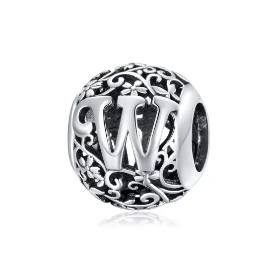 Pandora Style Openwork Flower Letter W Charm - SCC1444-W