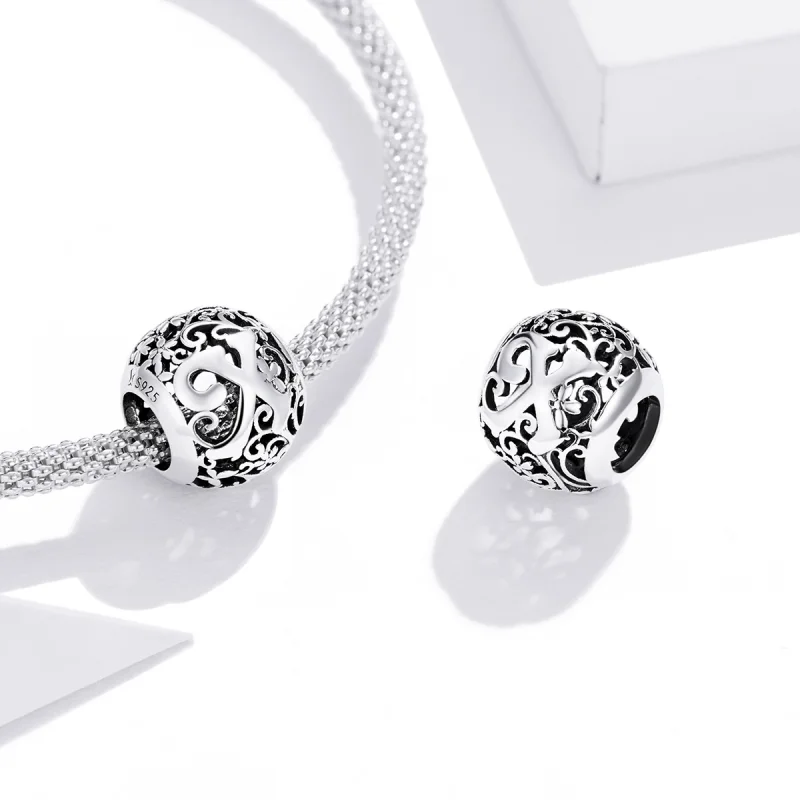 (image for) Pandora Style Openwork Flower Letter X Charm - SCC1444-X - View 4