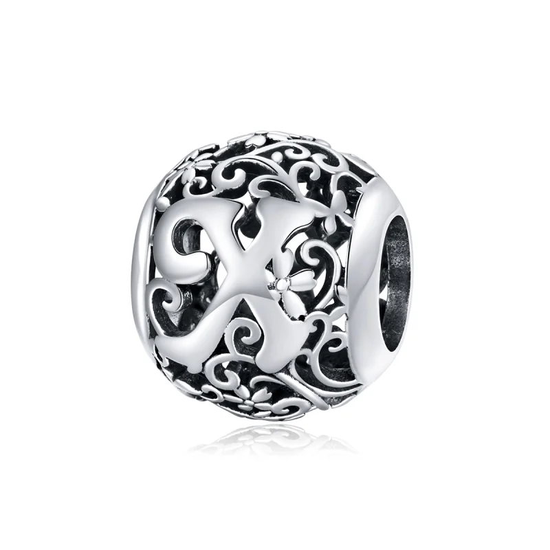 (image for) Pandora Style Openwork Flower Letter X Charm - SCC1444-X - Product Image