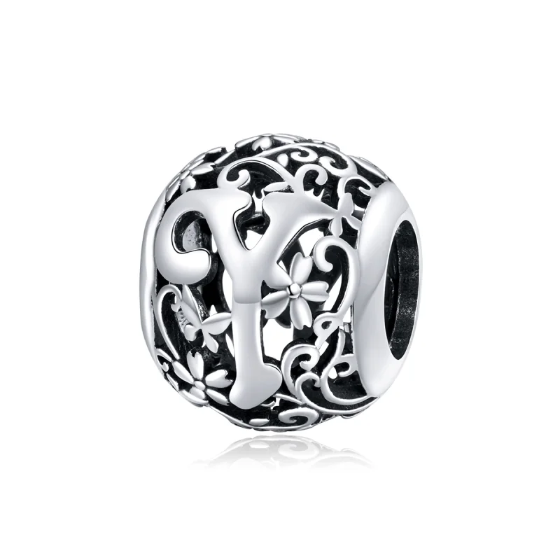(image for) Pandora Style Openwork Flower Letter Y Charm - SCC1444-Y - Product Image