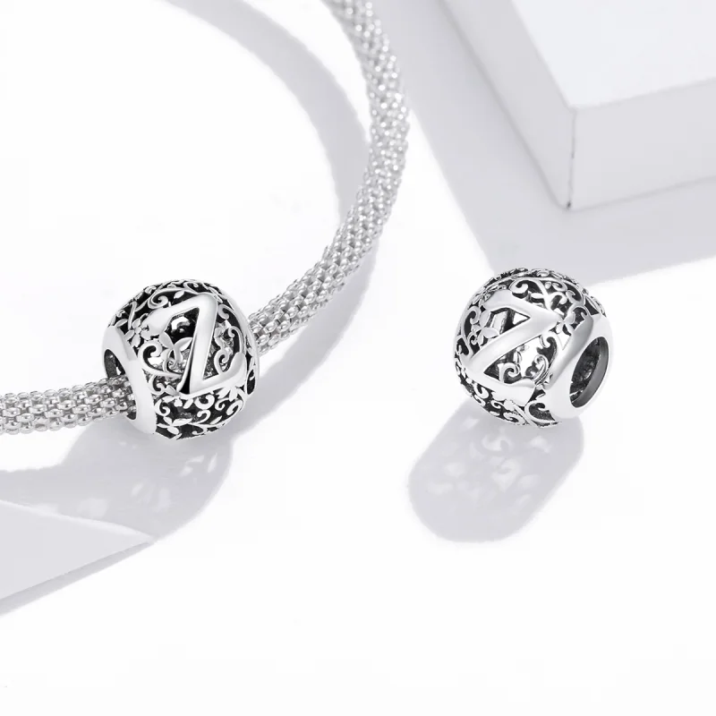 (image for) Pandora Style Openwork Flower Letter Z Charm - SCC1444-Z - View 4