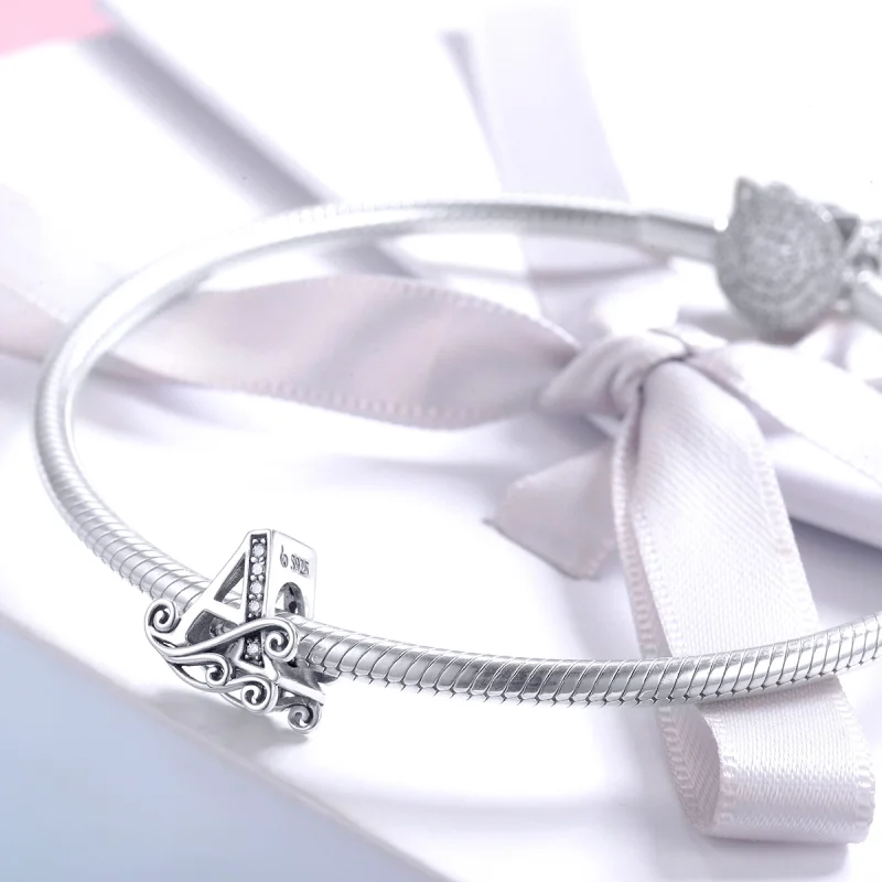 (image for) Pandora Style Sparkling Pavé Flower Letter A Charm - BSC030-A - View 3