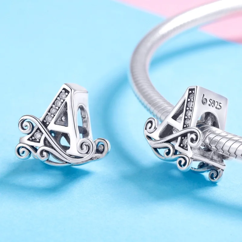 (image for) Pandora Style Sparkling Pavé Flower Letter A Charm - BSC030-A - View 4