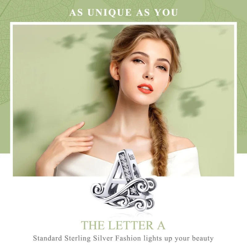 (image for) Pandora Style Sparkling Pavé Flower Letter A Charm - BSC030-A - View 7