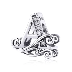 Pandora Style Sparkling Pavé Flower Letter A Charm - BSC030-A Pandora Style Sparkling Pavé Flower Letter A Charm - BSC030-A