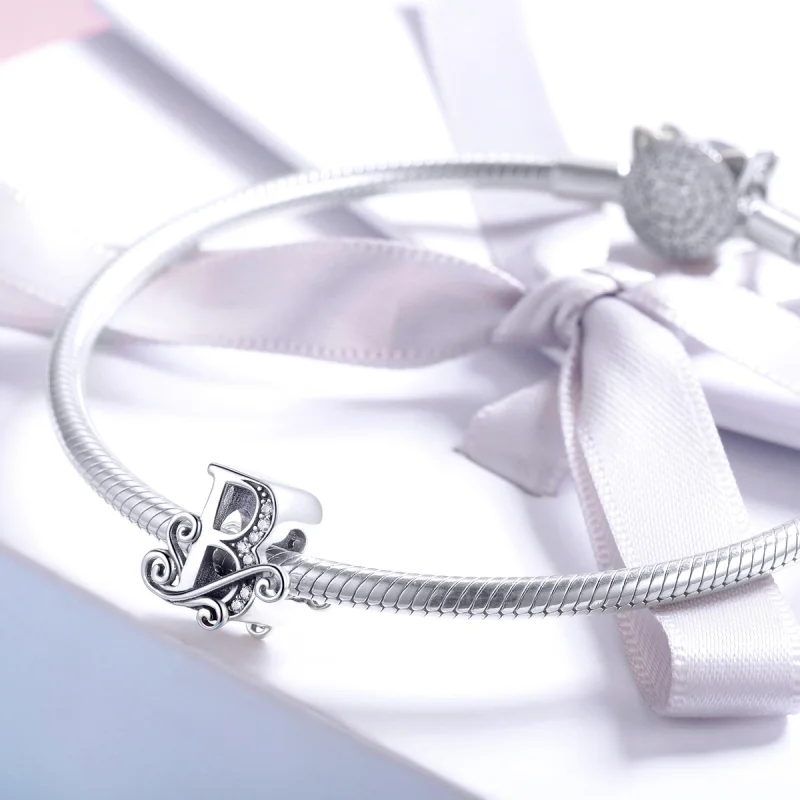 (image for) Pandora Style Sparkling Pavé Flower Letter B Charm - BSC030-B - View 3