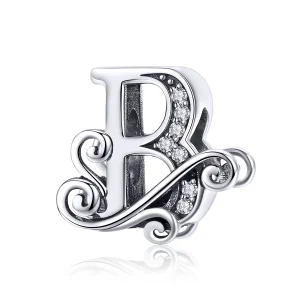 Pandora Style Sparkling Pavé Flower Letter B Charm - BSC030-B (image for) Pandora Style Sparkling Pavé Flower Letter B Charm - BSC030-B