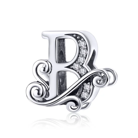 (image for) Pandora Style Sparkling Pavé Flower Letter B Charm - BSC030-B 