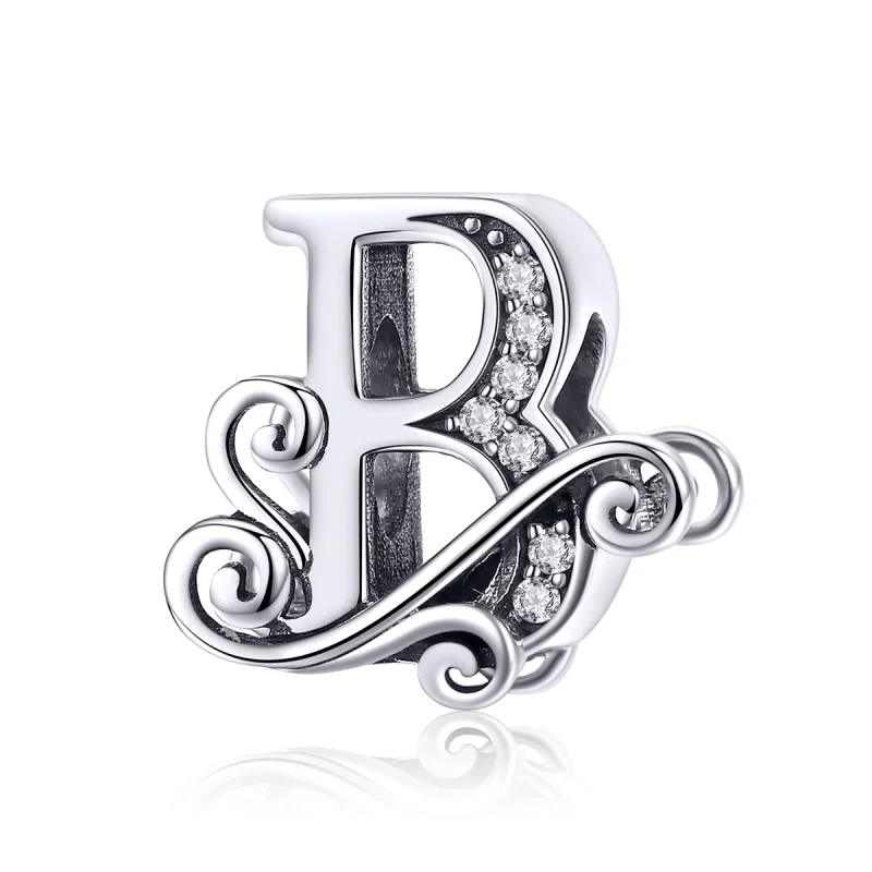(image for) Pandora Style Sparkling Pavé Flower Letter B Charm - BSC030-B - Product Image