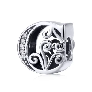 Pandora Style Sparkling Pavé Flower Letter C Charm - BSC030-C (image for) Pandora Style Sparkling Pavé Flower Letter C Charm - BSC030-C