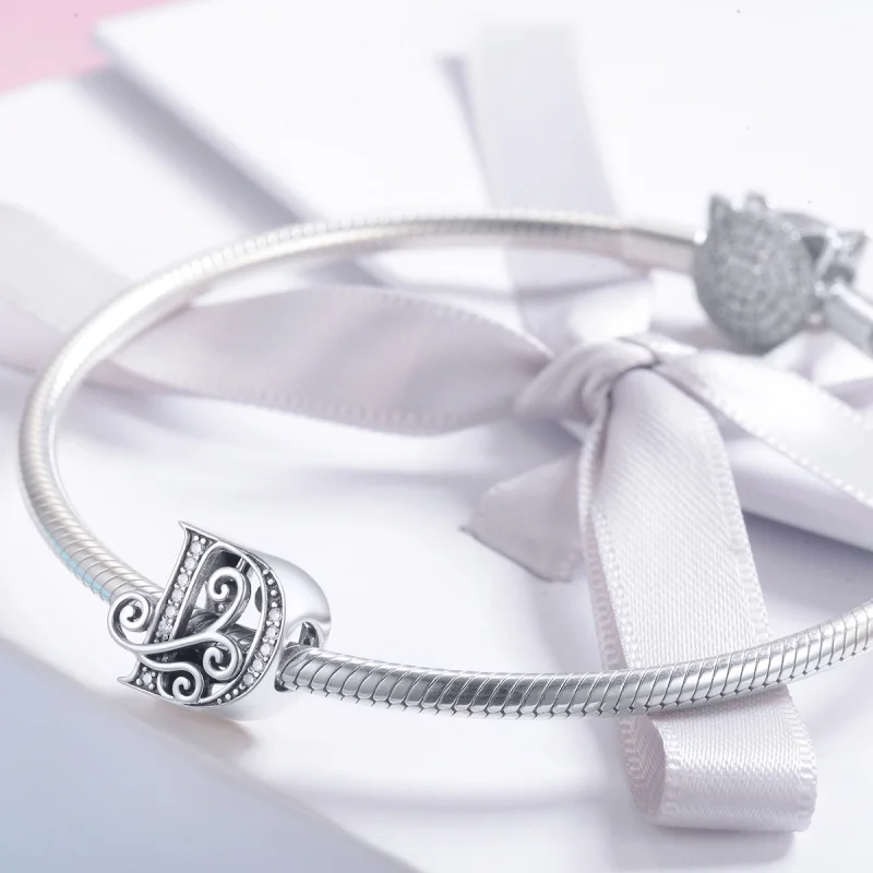 (image for) Pandora Style Sparkling Pavé Flower Letter D Charm - BSC030-D - View 3