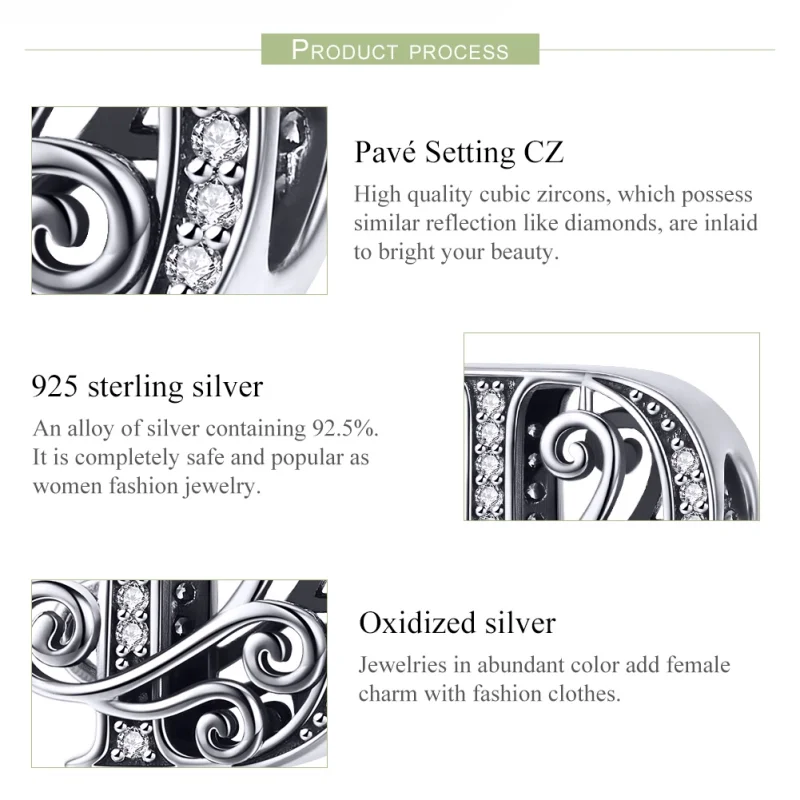 (image for) Pandora Style Sparkling Pavé Flower Letter D Charm - BSC030-D - View 6