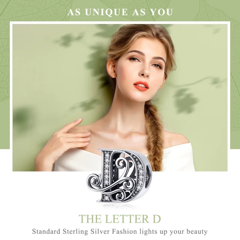 (image for) Pandora Style Sparkling Pavé Flower Letter D Charm - BSC030-D - View 7