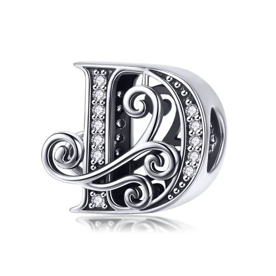 (image for) Pandora Style Sparkling Pavé Flower Letter D Charm - BSC030-D 