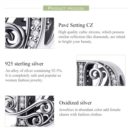 Pandora Style Sparkling Pavé Flower Letter D Charm - BSC030-D