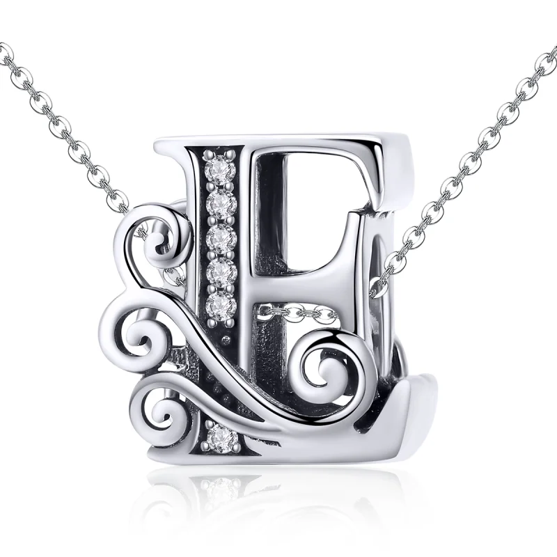 (image for) Pandora Style Sparkling Pavé Flower Letter E Charm - BSC030-E - View 2