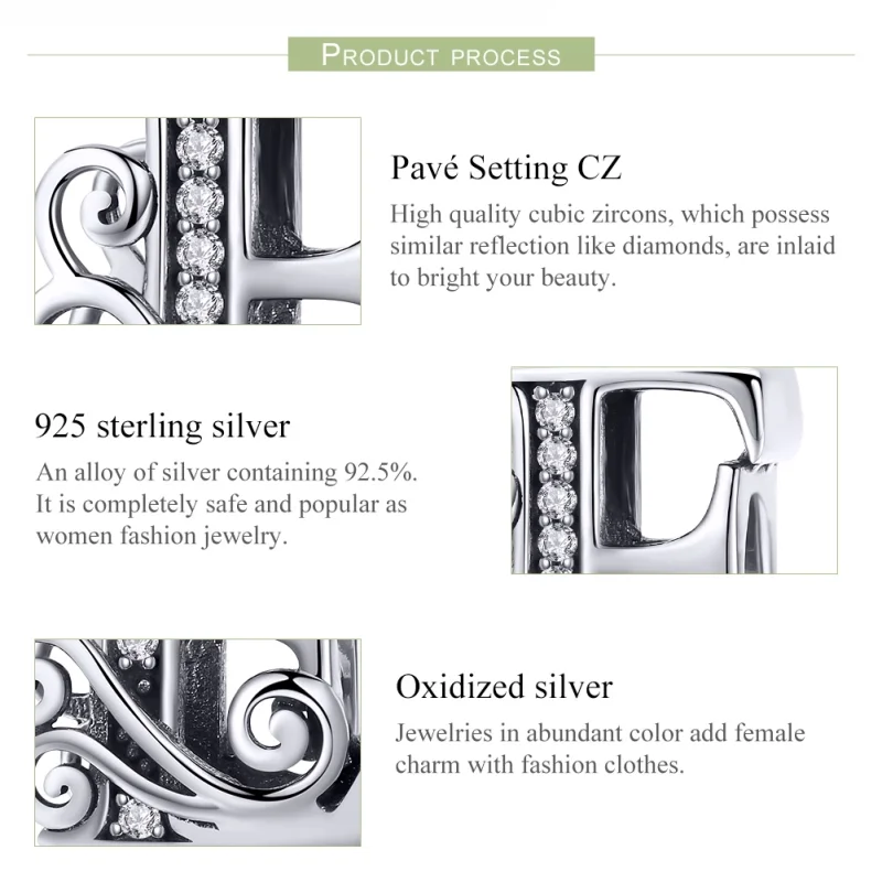 (image for) Pandora Style Sparkling Pavé Flower Letter E Charm - BSC030-E - View 6