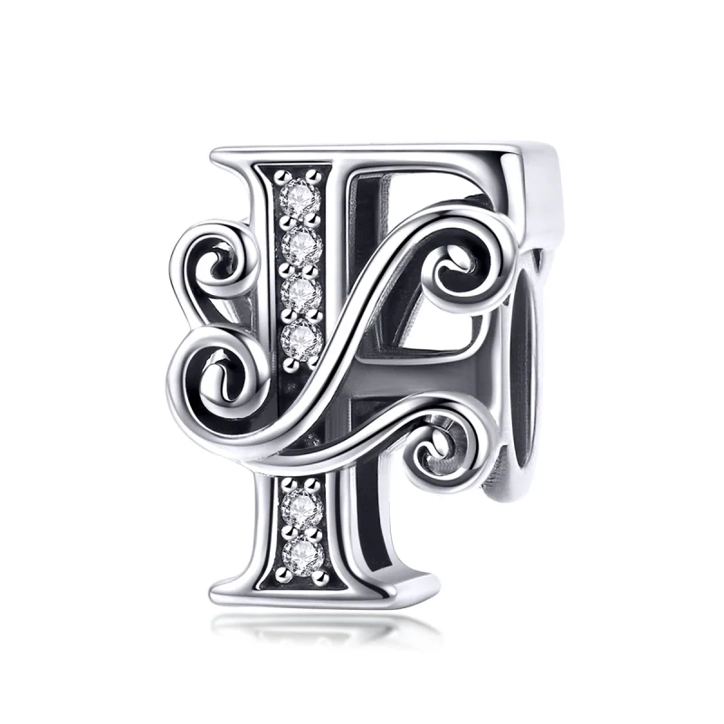 (image for) Pandora Style Sparkling Pavé Flower Letter F Charm - BSC030-F - Product Image