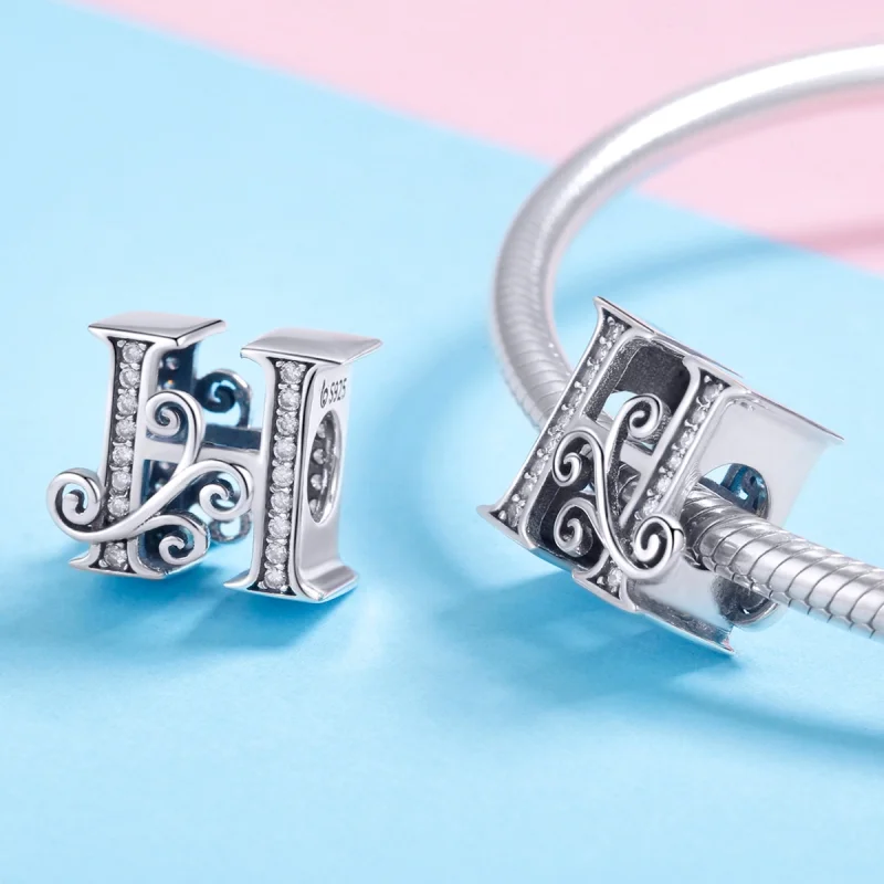 (image for) Pandora Style Sparkling Pavé Flower Letter H Charm - BSC030-H - View 4