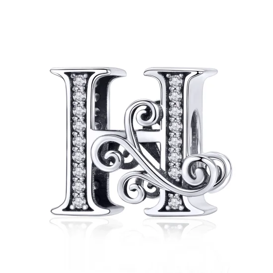 (image for) Pandora Style Sparkling Pavé Flower Letter H Charm - BSC030-H 