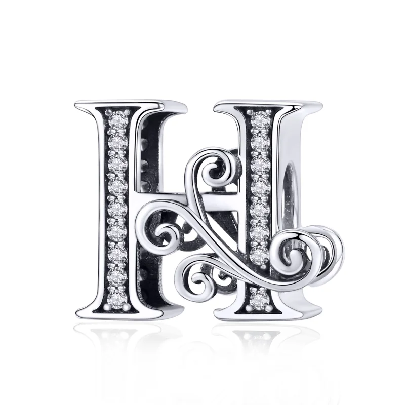 (image for) Pandora Style Sparkling Pavé Flower Letter H Charm - BSC030-H - Product Image