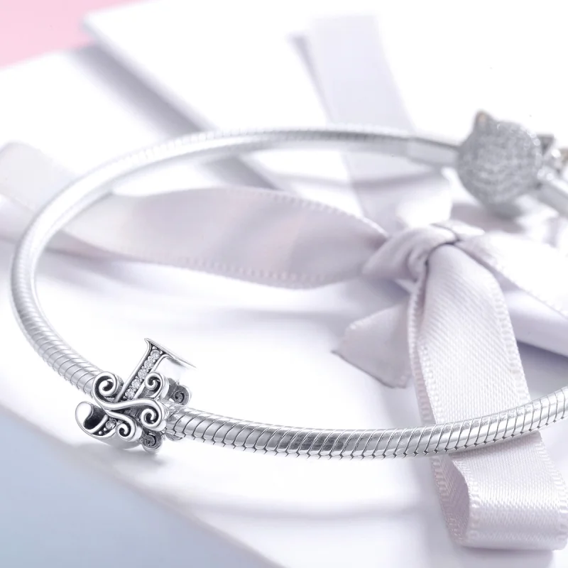 (image for) Pandora Style Sparkling Pavé Flower Letter J Charm - BSC030-J - View 3