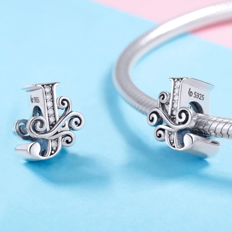 (image for) Pandora Style Sparkling Pavé Flower Letter J Charm - BSC030-J - View 4