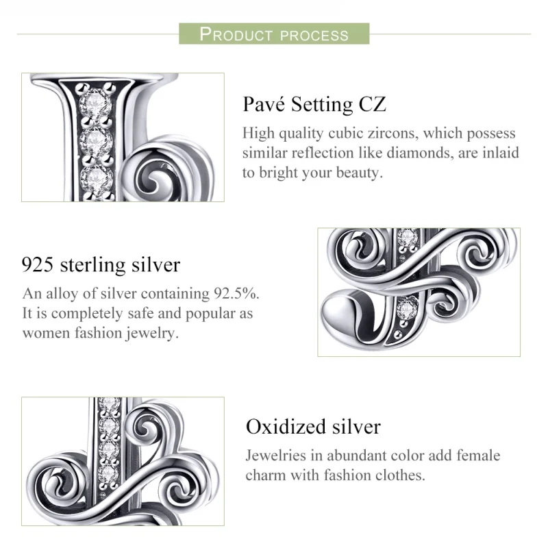(image for) Pandora Style Sparkling Pavé Flower Letter J Charm - BSC030-J - View 6
