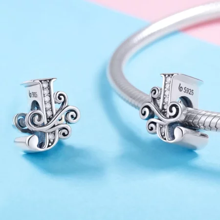 Pandora Style Sparkling Pavé Flower Letter J Charm - BSC030-J