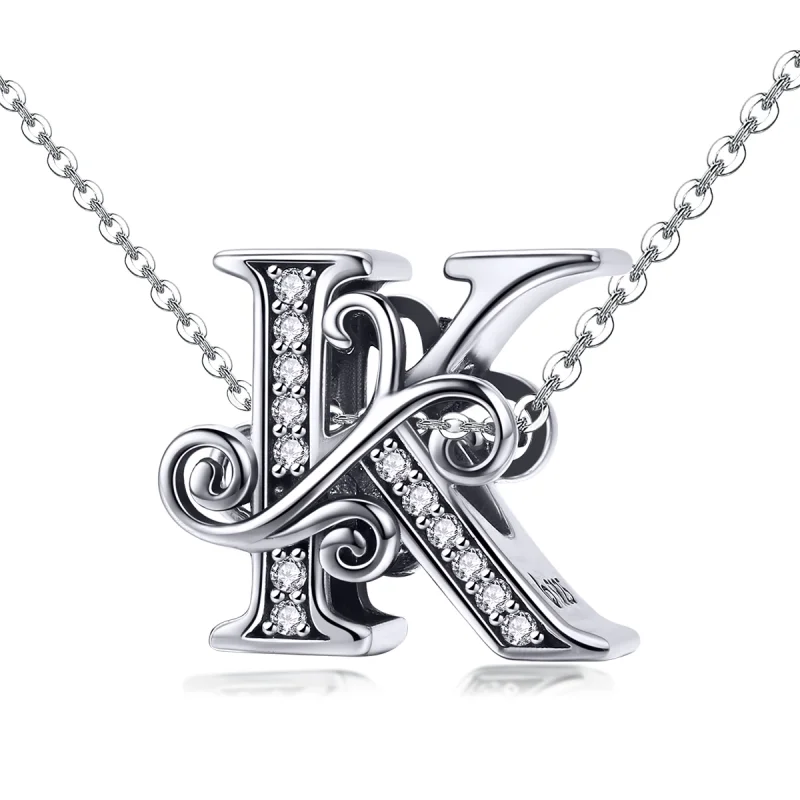 (image for) Pandora Style Sparkling Pavé Flower Letter K Charm - BSC030-K - View 2