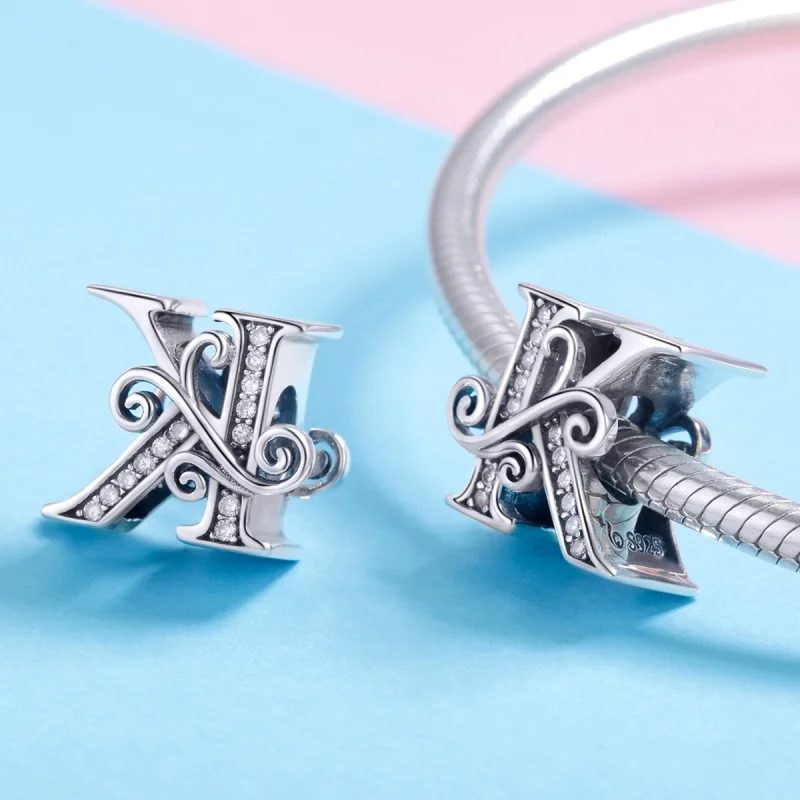 (image for) Pandora Style Sparkling Pavé Flower Letter K Charm - BSC030-K - View 4