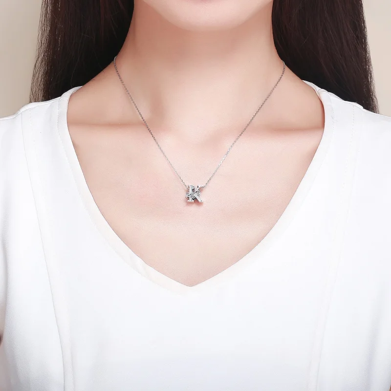 (image for) Pandora Style Sparkling Pavé Flower Letter K Charm - BSC030-K - View 5