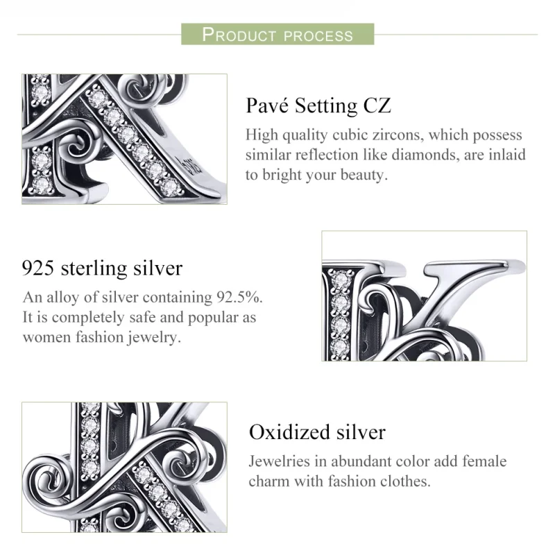 (image for) Pandora Style Sparkling Pavé Flower Letter K Charm - BSC030-K - View 6
