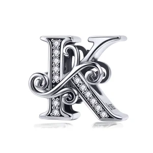 (image for) Pandora Style Sparkling Pavé Flower Letter K Charm - BSC030-K 