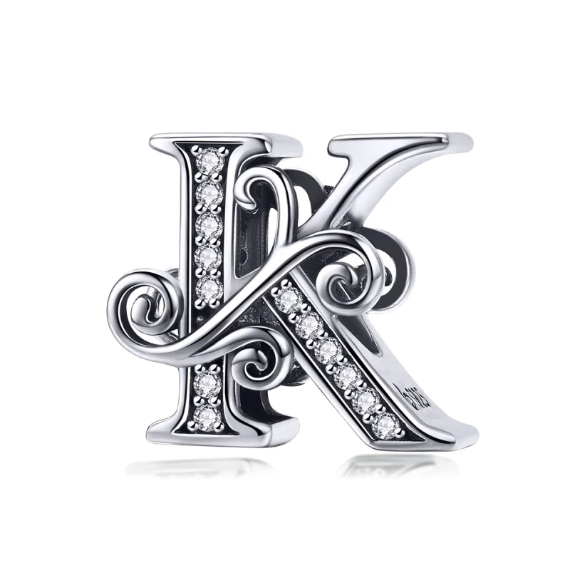 (image for) Pandora Style Sparkling Pavé Flower Letter K Charm - BSC030-K - Product Image