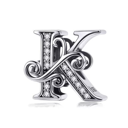 Pandora Style Sparkling Pavé Flower Letter K Charm - BSC030-K